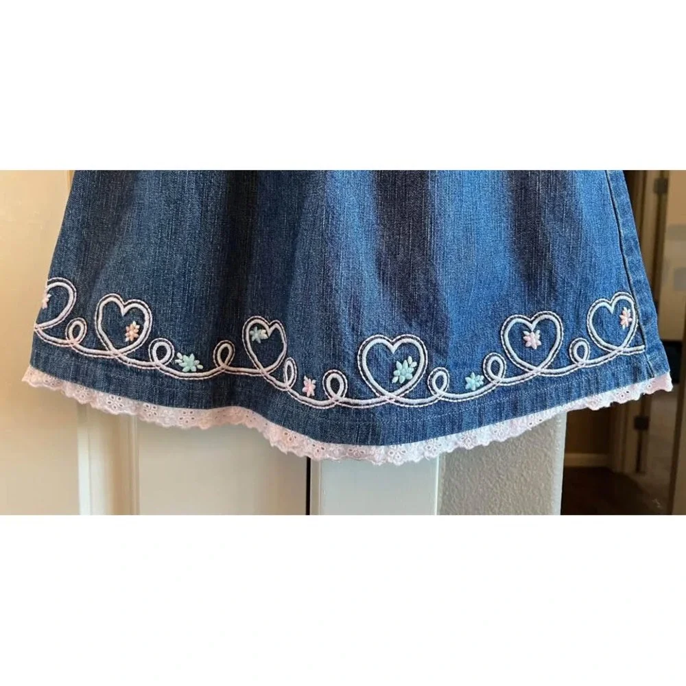 Darling Gymboree Denim Embroidered Pastel‎ Hearts Flowers Dress/Jumper-Size 2T
